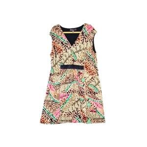 Donna Ricco Dress Women's 18W Sleeveless Lined Pink Aqua  Faux Leather Accent